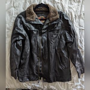 Boys Dark Brown Pleather Hawke & Co Bombers Jacket - Size M/8-10
